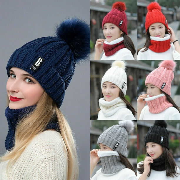 2019 Korean Women Winter Warm hat with Elastic Quality Cotton Big Ball Thickened Wool hat Outdoor Knitted Cap 2019 Korean Women Winter Warm hat with Elastic Quality Cotton Big Ball Thickened Wool hat Outdoor Knitted Cap
